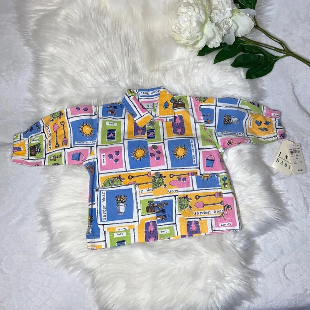 Vintage I.N.C international Concepts Baby Garden Theme Print Shirt/Jacket 12M